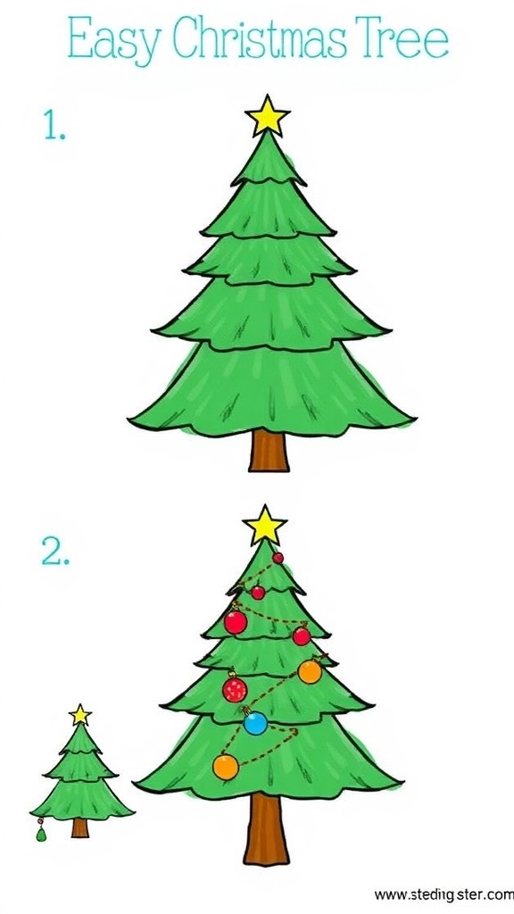 An easy Christmas tree drawing tutorial with step-by-step instructions.